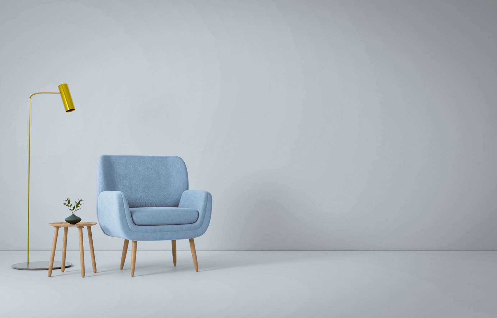 Sky Armchair, sky-blue velvet